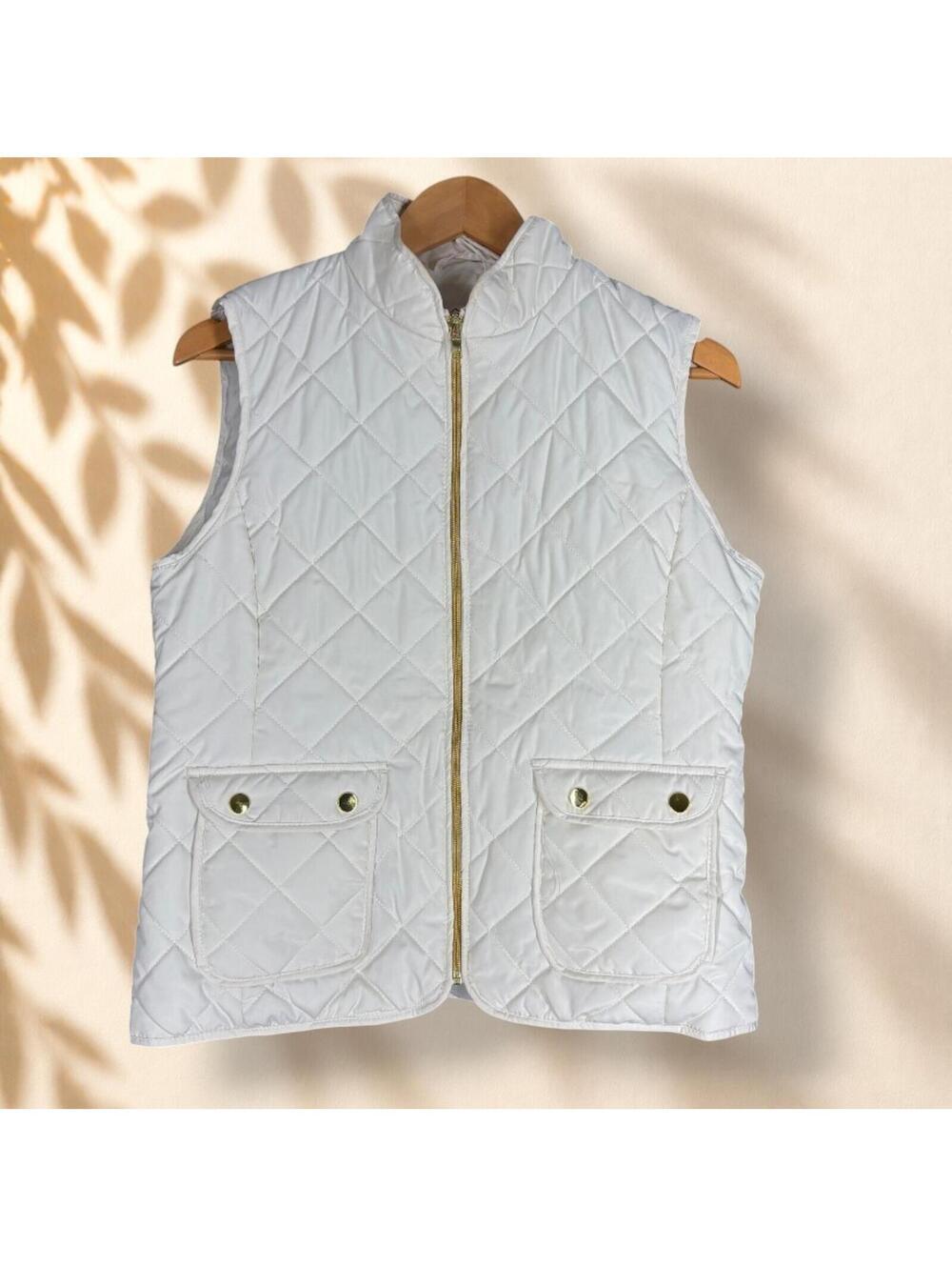 St. John's Bay Quilted Vest Women M Medium White Full Zip Lined Pockets Casual